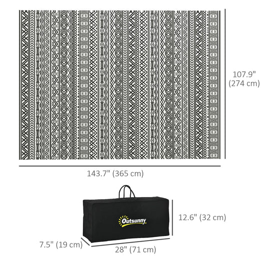 Reversible Outdoor Rug Waterproof Plastic Straw RV Rug with Carry Bag, 9' x 12', Grey and Cream White Boho