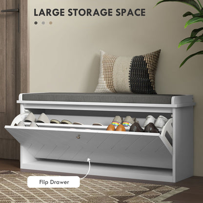 Shoe Storage with Seat, Upholstered Hallway Bench, Shoe Bench with Flip Drawer, Adjustable Shelf for 10 Pairs of Shoes