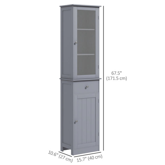 Tall Bathroom Cabinet, Bathroom Storage Cabinet with Drawers, 2 Doors and Adjustable Shelves, Grey