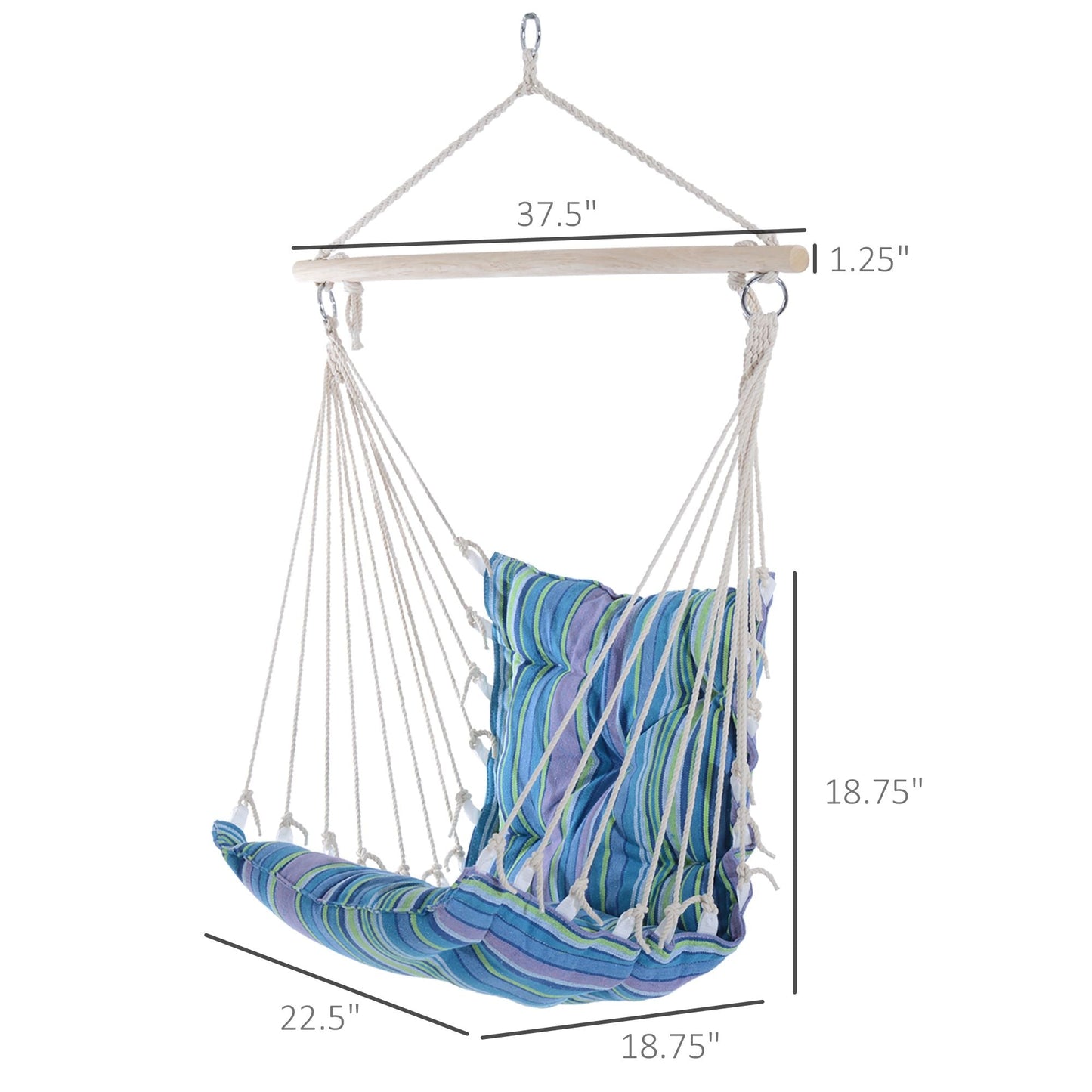 Portable Hanging Woven Hammock Seat Rope Swing Chair Sleeping Bed for Outdoor Garden Yard Camping Blue