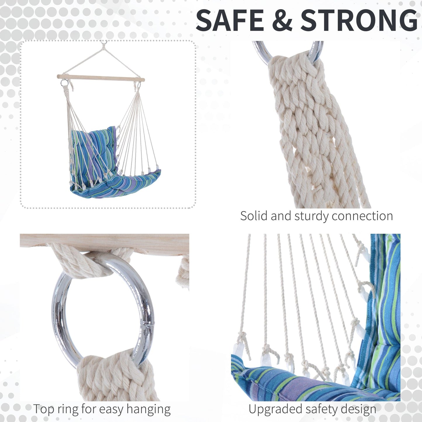 Portable Hanging Woven Hammock Seat Rope Swing Chair Sleeping Bed for Outdoor Garden Yard Camping Blue