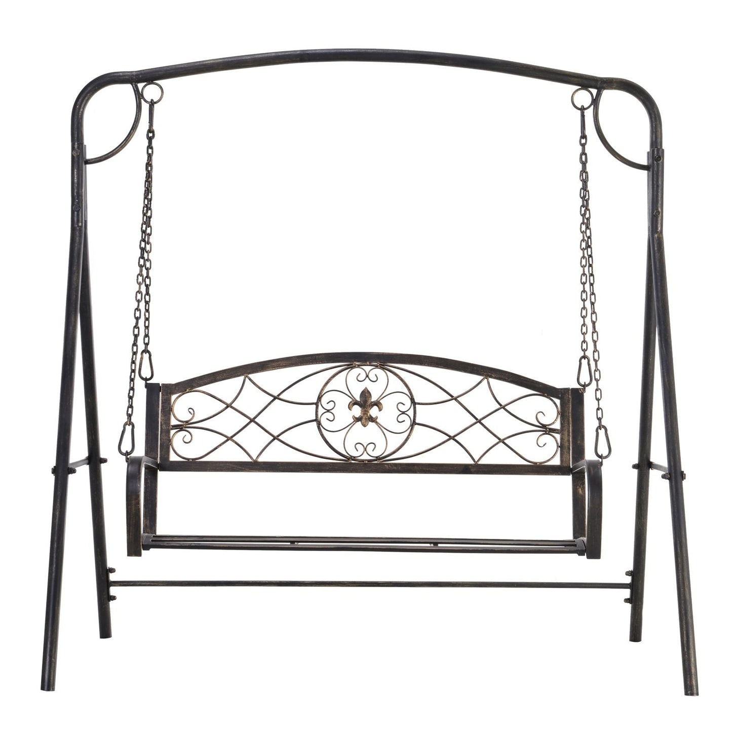 2 Seater Porch Swing Chair, Weather Resistant Outdoor Swing Seat with Metal Frame for Garden, Backyard, Lawn, Black