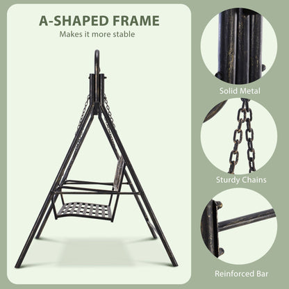 2 Seater Porch Swing Chair, Weather Resistant Outdoor Swing Seat with Metal Frame for Garden, Backyard, Lawn, Black