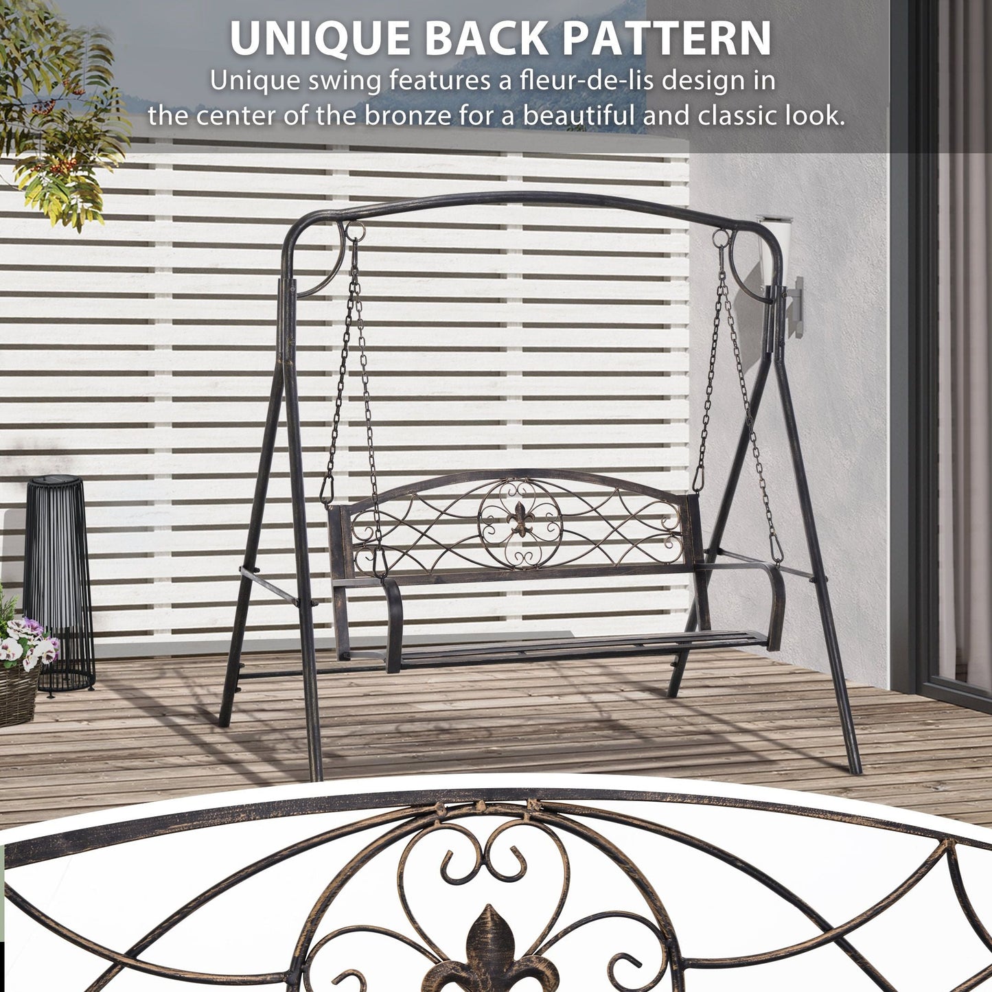 2 Seater Porch Swing Chair, Weather Resistant Outdoor Swing Seat with Metal Frame for Garden, Backyard, Lawn, Black