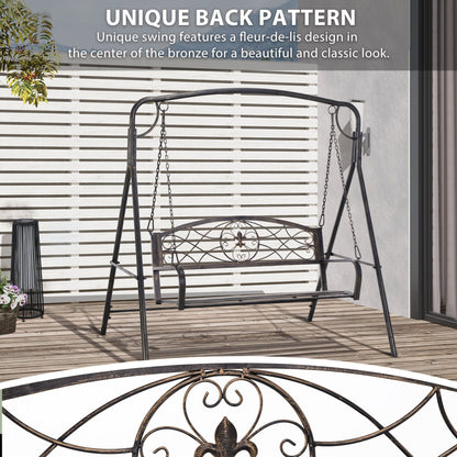 2 Seater Porch Swing Chair, Weather Resistant Outdoor Swing Seat with Metal Frame for Garden, Backyard, Lawn, Black