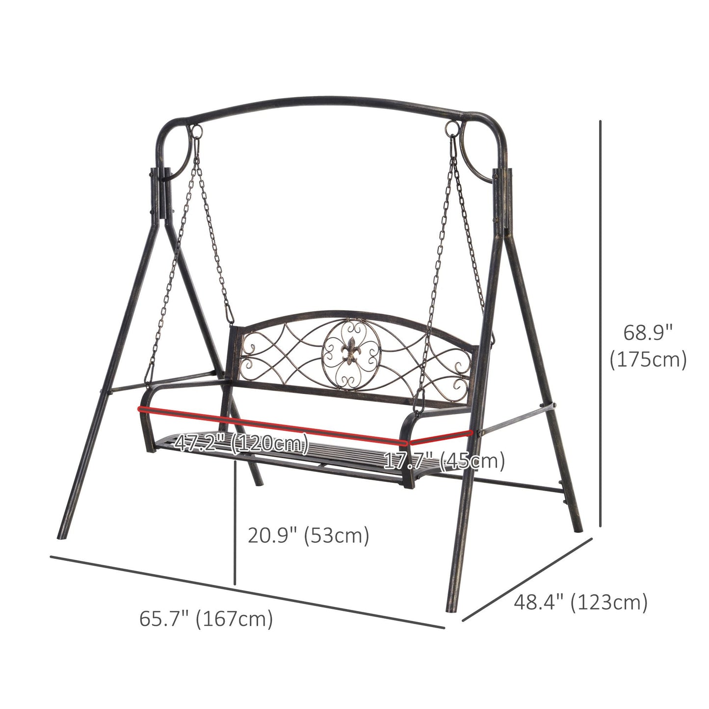 2 Seater Porch Swing Chair, Weather Resistant Outdoor Swing Seat with Metal Frame for Garden, Backyard, Lawn, Black