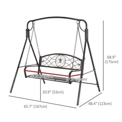 2 Seater Porch Swing Chair, Weather Resistant Outdoor Swing Seat with Metal Frame for Garden, Backyard, Lawn, Black