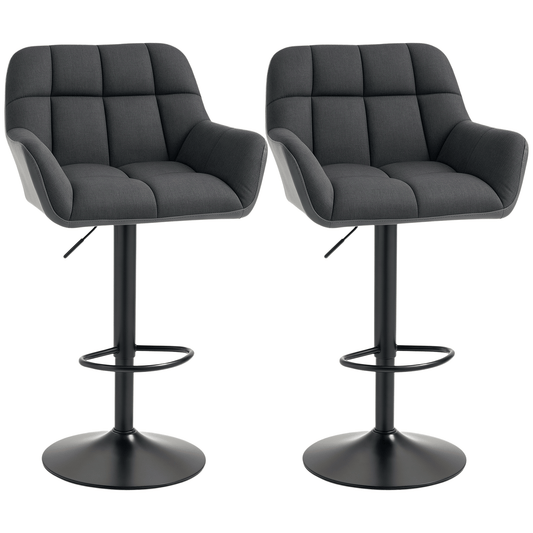 Swivel Barstools Set of 2 Adjustable Bar Stools with Footrest Armrests and PU Leather Back for Dining Room Black, Grey
