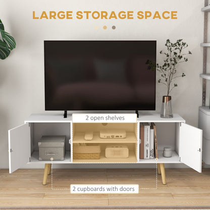 TV Stand Cabinet for TVs up to 55 Inches, Entertainment Unit with Storage Shelves and Wood Legs for Living Room, White