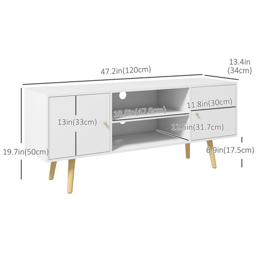 TV Stand Cabinet for TVs up to 55 Inches, Entertainment Unit with Storage Shelves and Wood Legs for Living Room, White