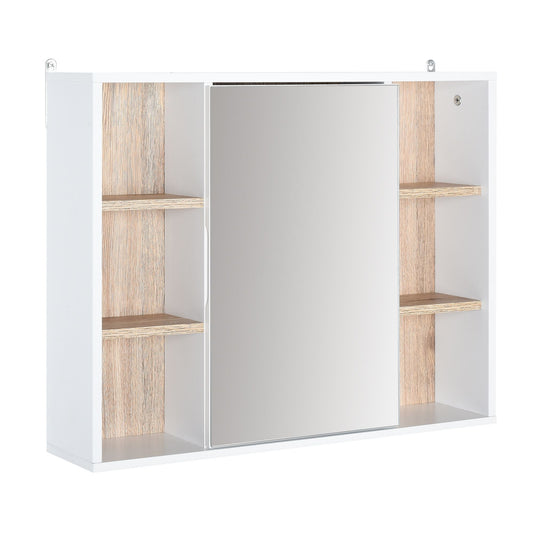 Wall-Mounted Bathroom Medicine Cabinet with Mirror, Over Toilet Bathroom Vanity Cabinet White & Oak