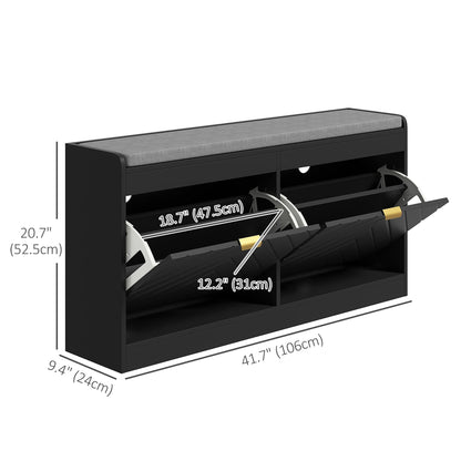 Shoe Storage with Seat, Upholstered Hallway Bench, Shoe Bench with 2 Flip Drawers and 4 Vents for 8 Pairs of Shoes