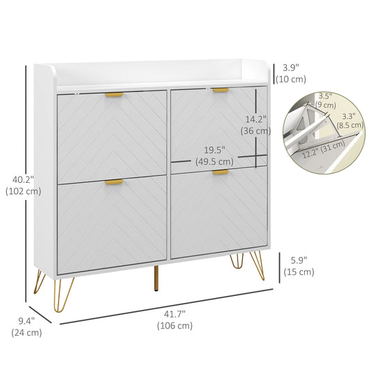 Shoe Storage Cabinet with 4 Flip Drawers and Adjustable Shelf, Shoe Cabinet for 16 Pairs of Shoes, White