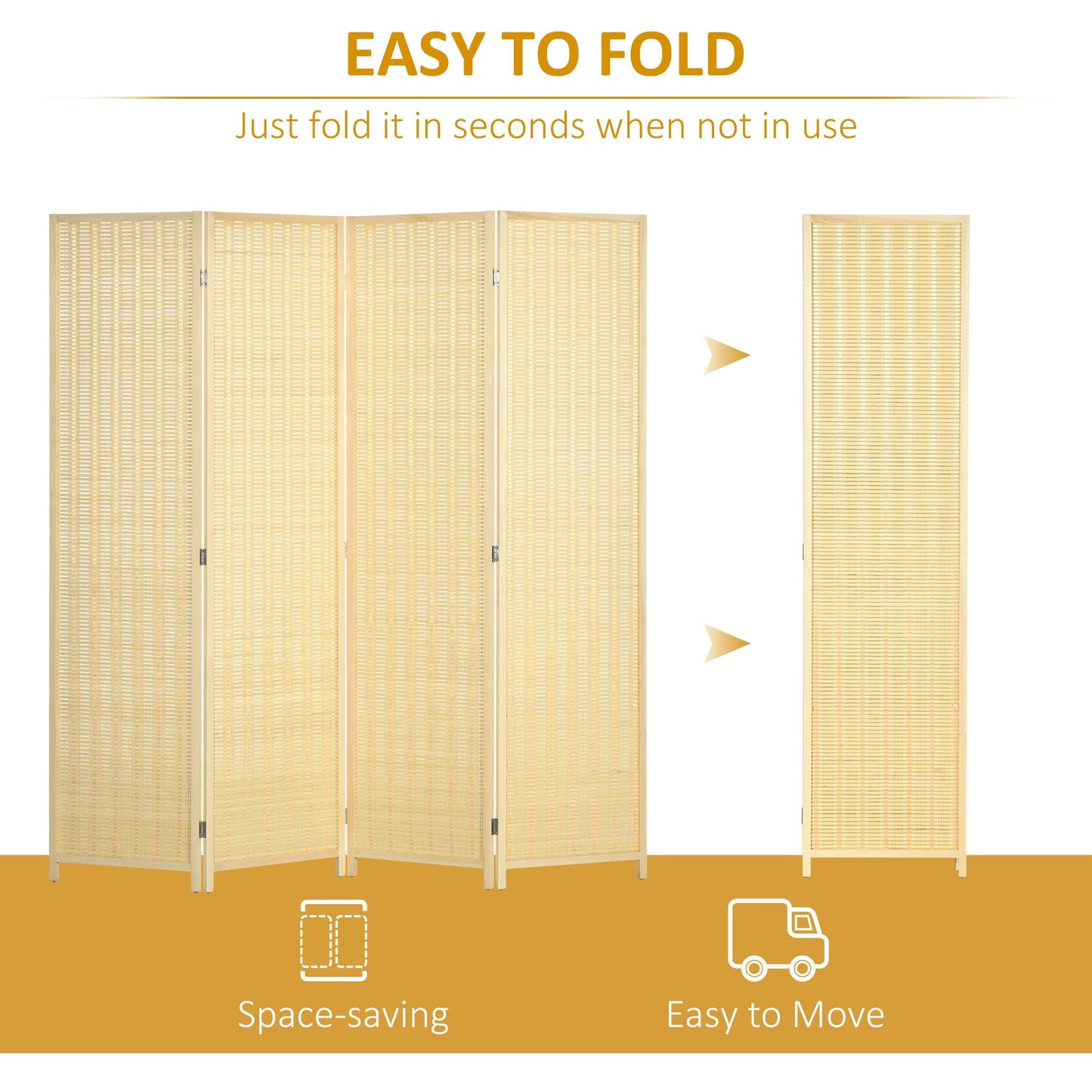 Woven Bamboo Room Divider, 4 Panel Folding Indoor Privacy Screens for Home Office, 71"x71"x0.6", Natural