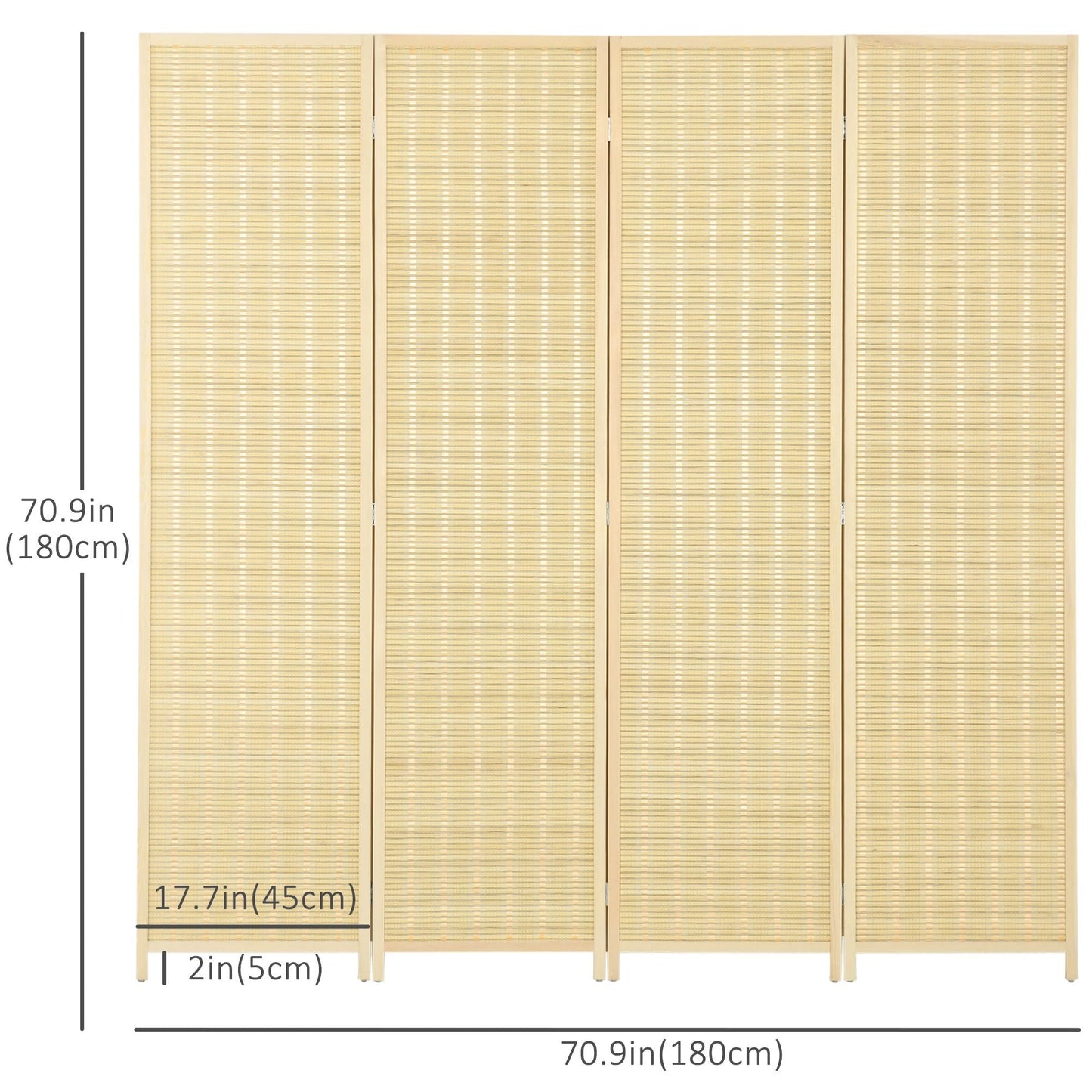 Woven Bamboo Room Divider, 4 Panel Folding Indoor Privacy Screens for Home Office, 71"x71"x0.6", Natural