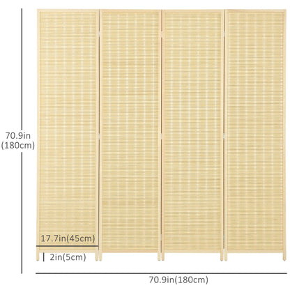 Woven Bamboo Room Divider, 4 Panel Folding Indoor Privacy Screens for Home Office, 71"x71"x0.6", Natural
