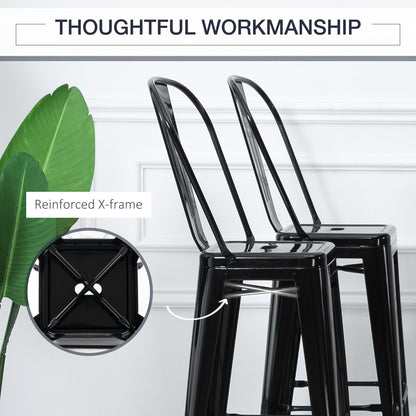 Set of 4 Bar Stools Kitchen Industrial Breakfast Bistro Cafe Metal Frame Black