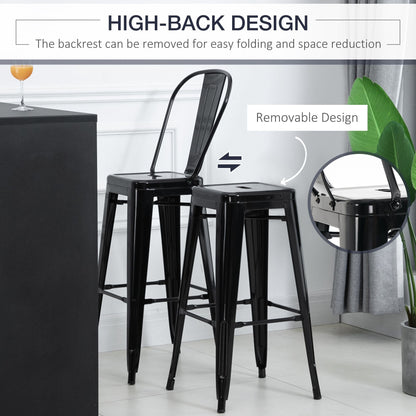 Set of 4 Bar Stools Kitchen Industrial Breakfast Bistro Cafe Metal Frame Black