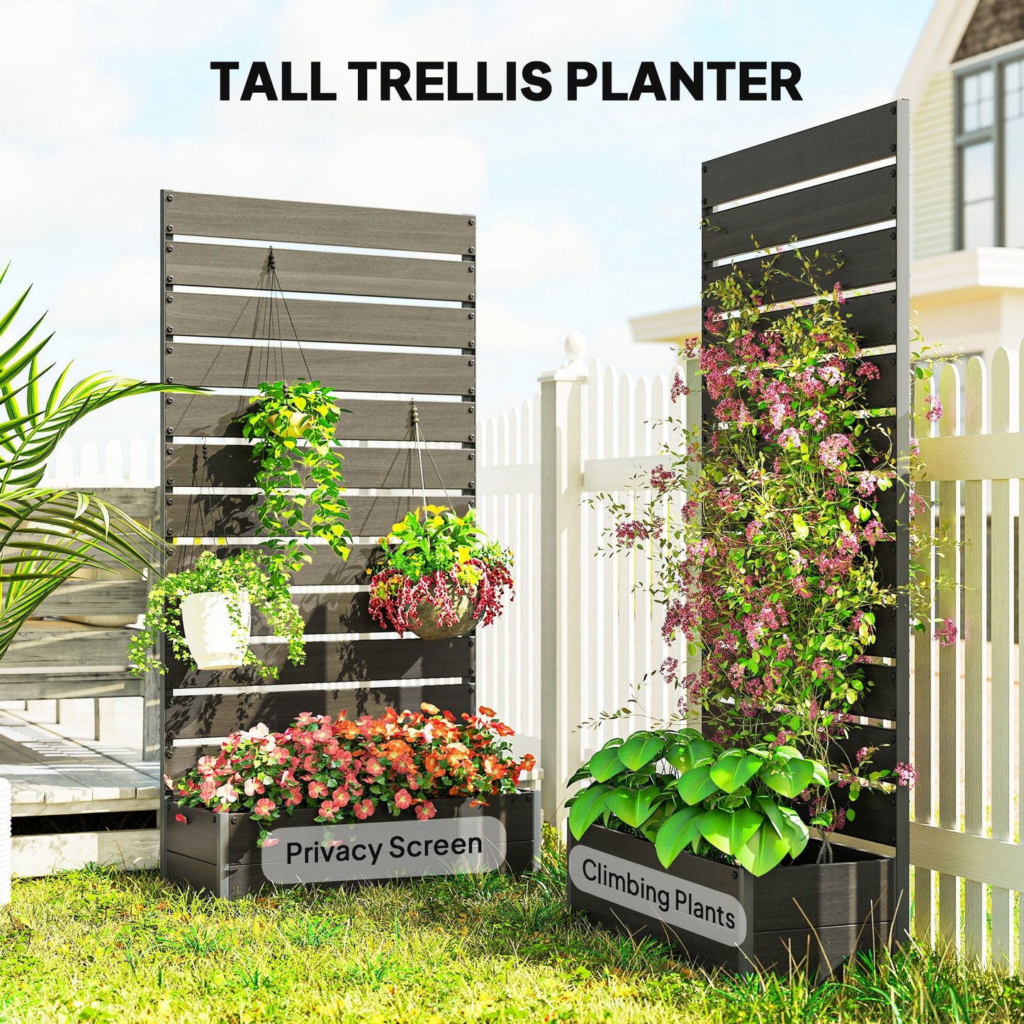 Trellis Planter for Climbing Plants, Raised Garden Bed with Trellis, Planter Box for Outdoor Garden, Black
