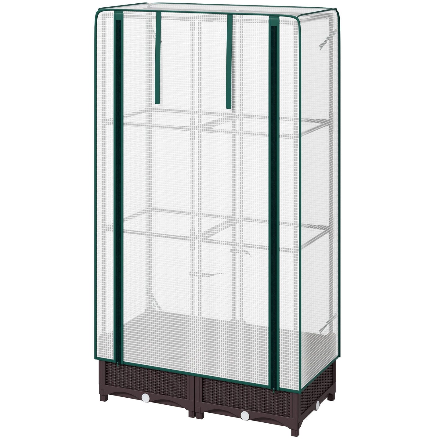 Raised Garden Bed Kit with Trellis, Raised Flower Bed with PE Cover and Zipper Door, 31.5 x 15.7 x 48.8 inch, Brown