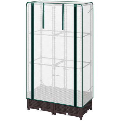 Raised Garden Bed Kit with Trellis, Raised Flower Bed with PE Cover and Zipper Door, 31.5 x 15.7 x 48.8 inch, Brown