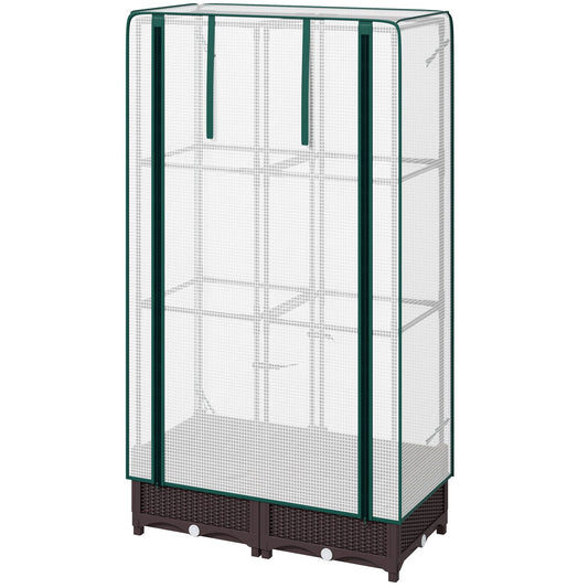 Raised Garden Bed Kit with Trellis, Raised Flower Bed with PE Cover and Zipper Door, 31.5 x 15.7 x 48.8 inch, Brown