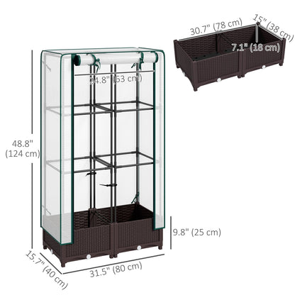 Raised Garden Bed Kit with Trellis, Raised Flower Bed with PE Cover and Zipper Door, 31.5 x 15.7 x 48.8 inch, Brown
