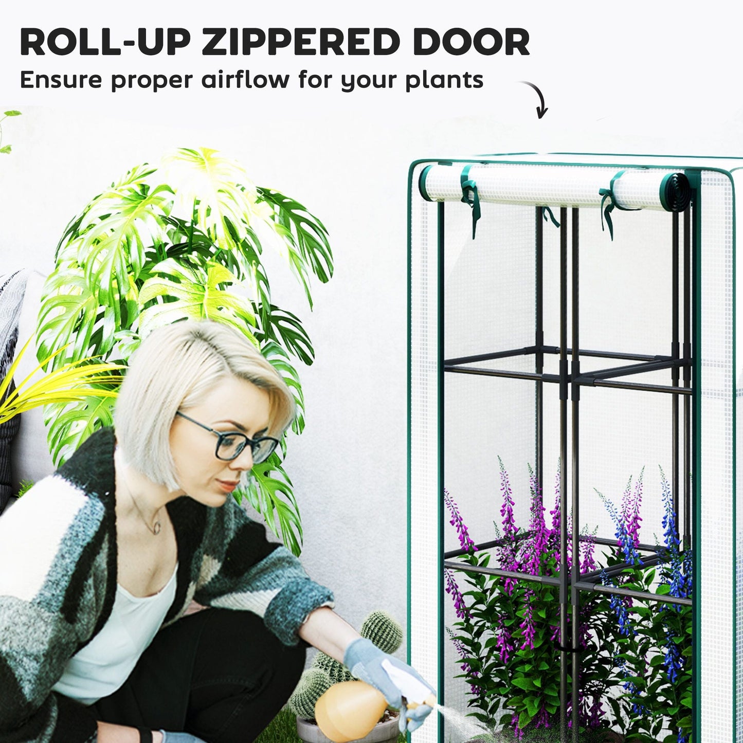 Raised Garden Bed Kit with Trellis, Raised Flower Bed with PE Cover and Zipper Door, 31.5 x 15.7 x 48.8 inch, Brown