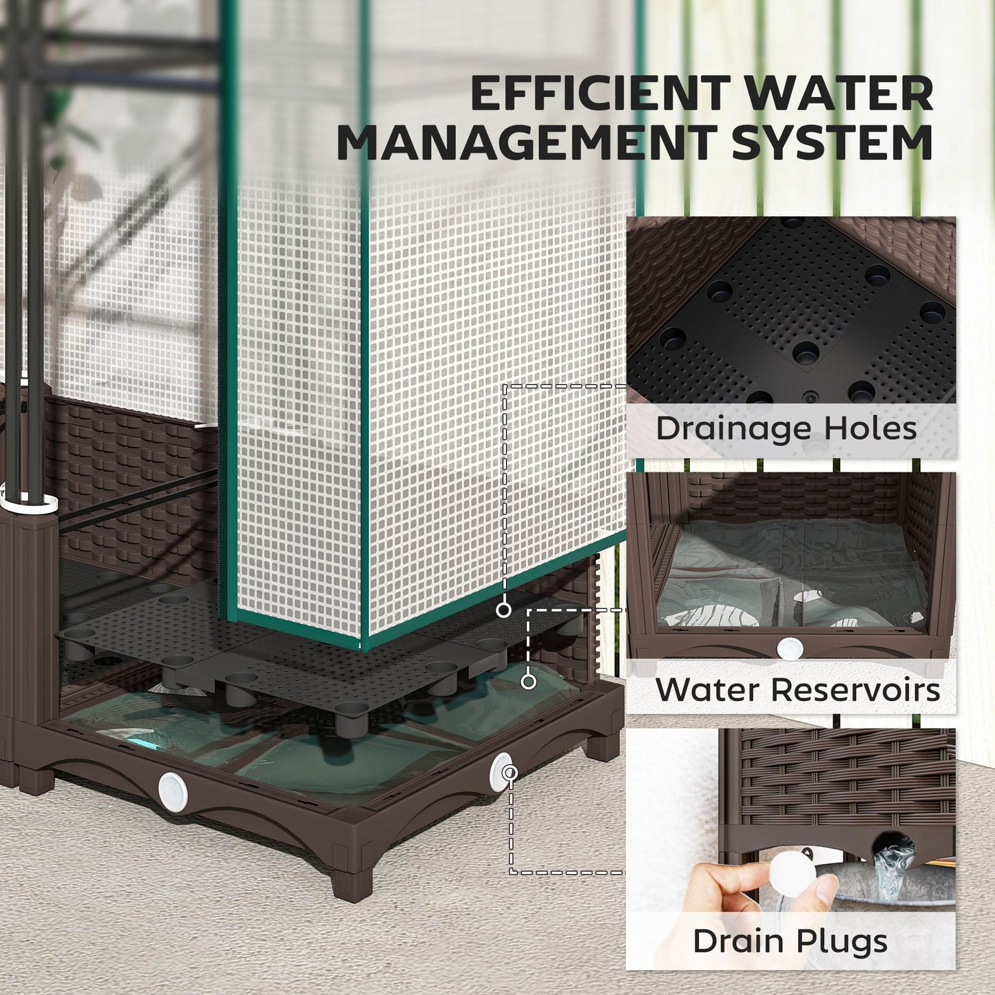 Raised Garden Bed Kit with Trellis, Raised Flower Bed with PE Cover and Zipper Door, 31.5 x 15.7 x 48.8 inch, Brown