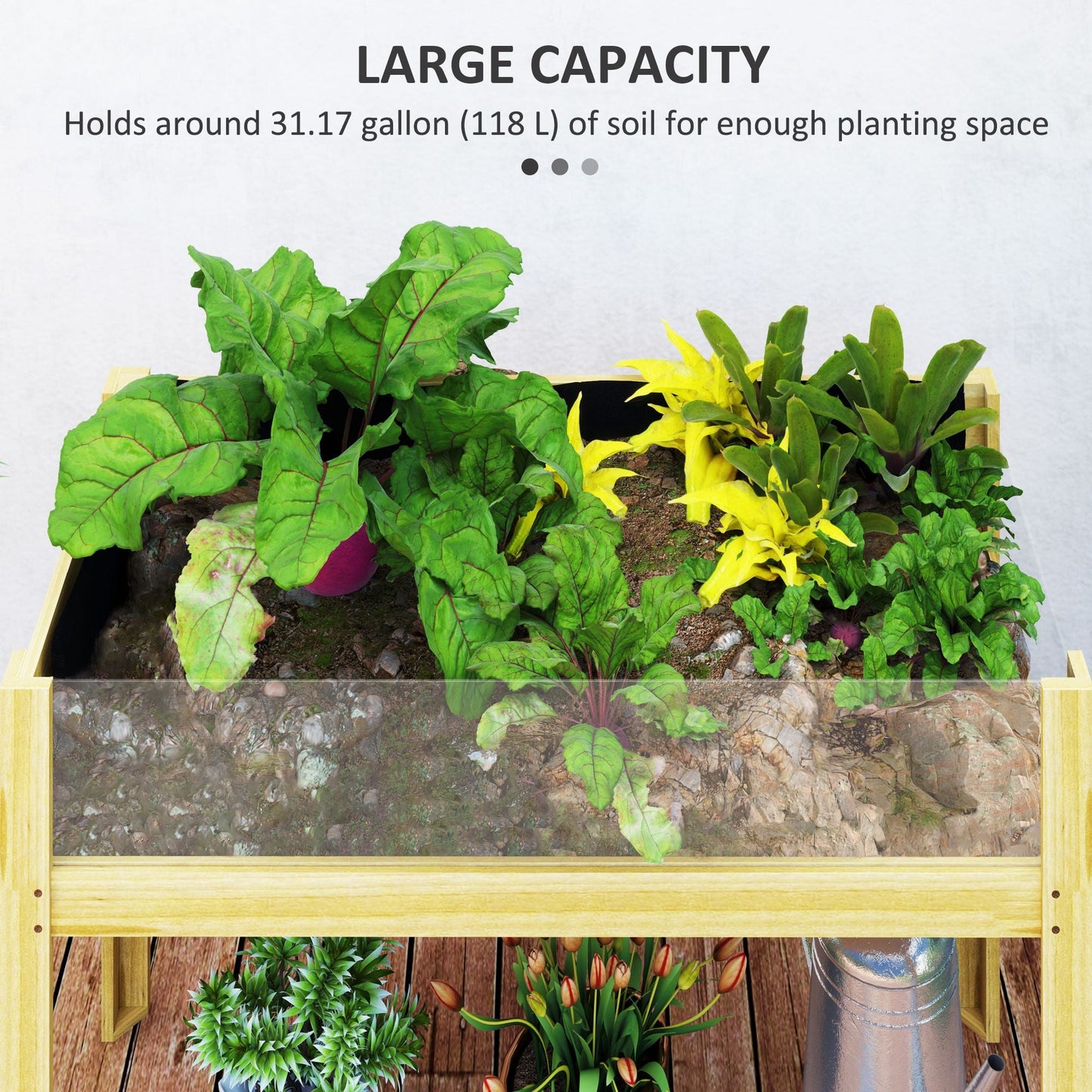 Wooden Raised Garden Bed with Acrylic Panels, Raised Planter Box with Drainage Holes, 43.3" x 19.7" x 31.5"