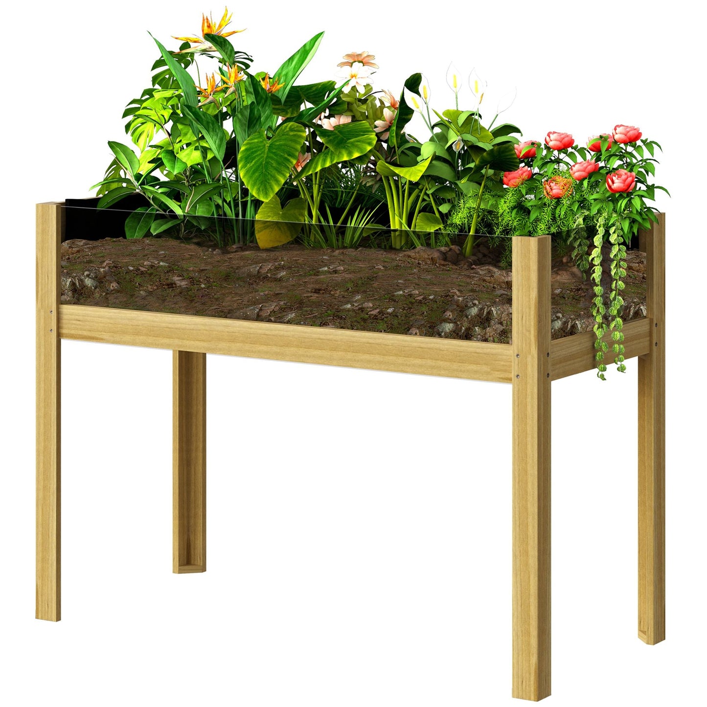 Wooden Raised Garden Bed with Acrylic Panels, Raised Planter Box with Drainage Holes, 43.3" x 19.7" x 31.5"