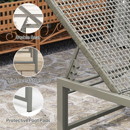 Wicker Outdoor Lounge Chair, Rattan Reclining Patio Lounger Tanning Chair with Adjustable Back, Light Grey