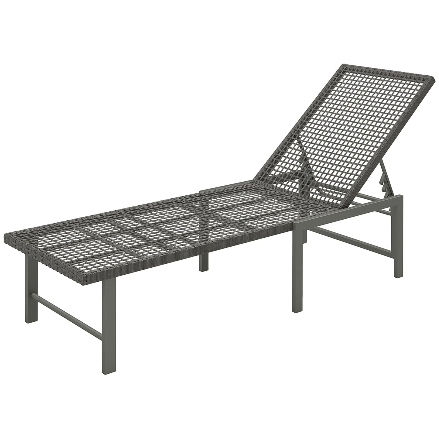 Wicker Outdoor Lounge Chair, Rattan Reclining Patio Lounger Tanning Chair with Adjustable Back, Light Grey