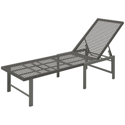 Wicker Outdoor Lounge Chair, Rattan Reclining Patio Lounger Tanning Chair with Adjustable Back, Light Grey