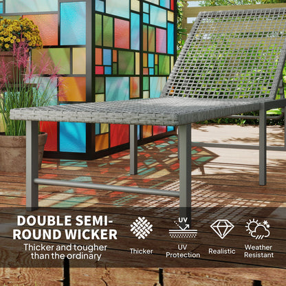 Wicker Outdoor Lounge Chair, Rattan Reclining Patio Lounger Tanning Chair with Adjustable Back, Light Grey