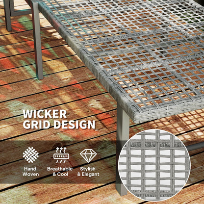 Wicker Outdoor Lounge Chair, Rattan Reclining Patio Lounger Tanning Chair with Adjustable Back, Light Grey