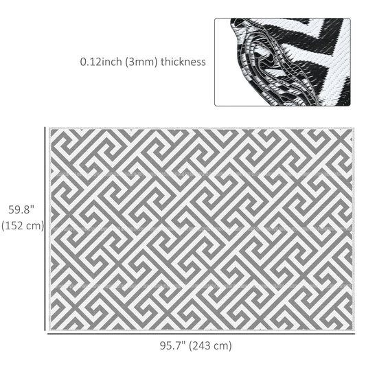 Reversible Outdoor RV Rug, Patio Floor Mat, 5' x 8' Plastic Straw Rug for Backyard, Deck, Beach, Camping, Grey & White