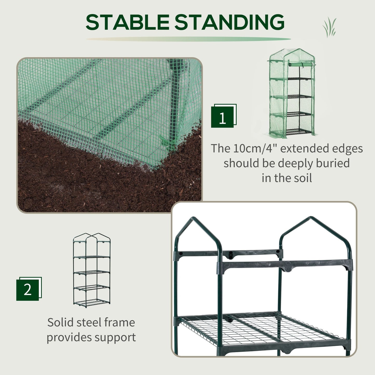 Portable Greenhouse, Outdoor Hot House Plant Flower Greenhouse with 4 Tier Shelves, Steel Frame, PE Cover, Dark Green