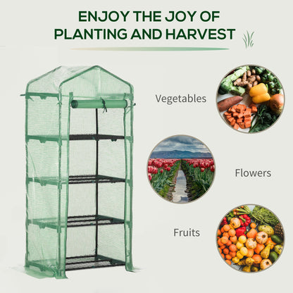 Portable Greenhouse, Outdoor Hot House Plant Flower Greenhouse with 4 Tier Shelves, Steel Frame, PE Cover, Dark Green