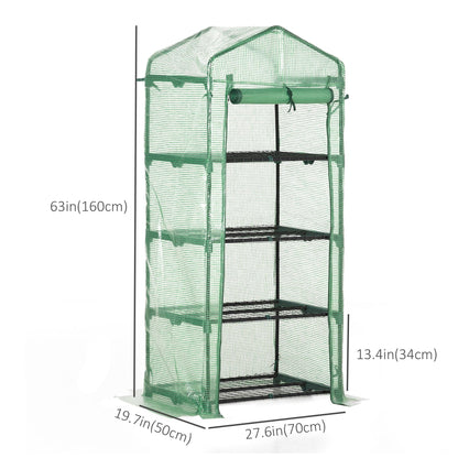 Portable Greenhouse, Outdoor Hot House Plant Flower Greenhouse with 4 Tier Shelves, Steel Frame, PE Cover, Dark Green