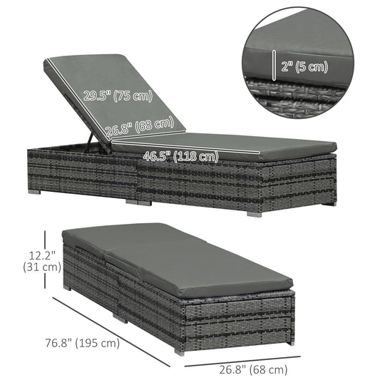 Wicker Outdoor Lounge Chair, Patio Lounge Chair with 5-Level Adjustable Backrest & Cushion for Poolside, Mixed Grey