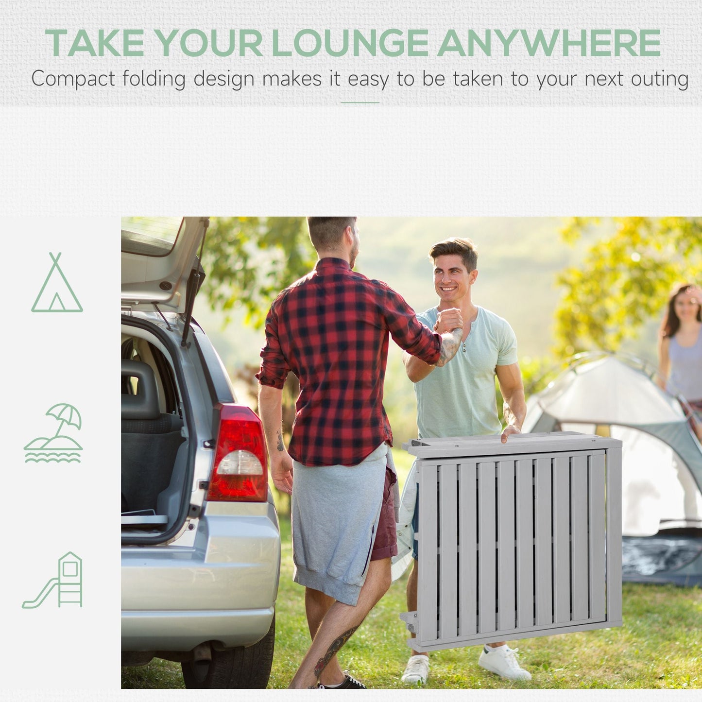 Wooden Folding Chaise Lounge, Outdoor Chaise Lounge Chair, Garden Reclining Tanning Chair with 4 Adjustable Back Soft Cushions, Light Grey