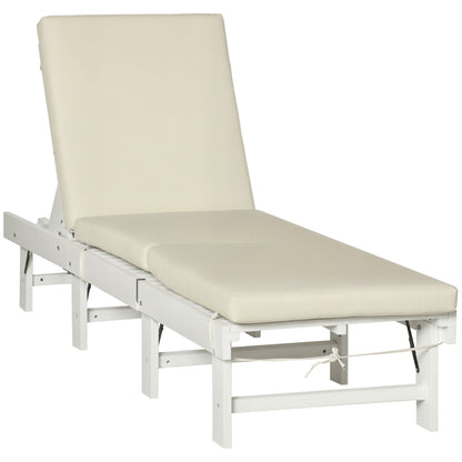 Wooden Folding Chaise Lounge, Outdoor Chaise Lounge Chair, Garden Reclining Tanning Chair with 4 Adjustable Back Soft Cushions, White