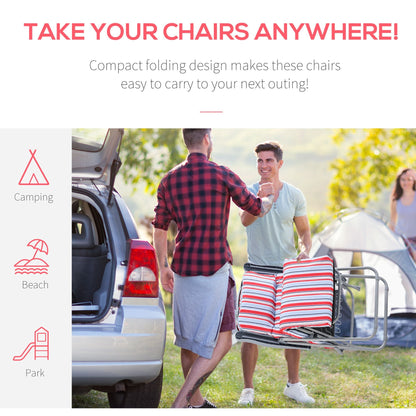 Set of 2 Garden Sun Lounger, Outdoor Reclining Seat Cushioned Seat, Foldable Adjustable Recliner, Grey and Red