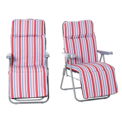Set of 2 Garden Sun Lounger, Outdoor Reclining Seat Cushioned Seat, Foldable Adjustable Recliner, Grey and Red