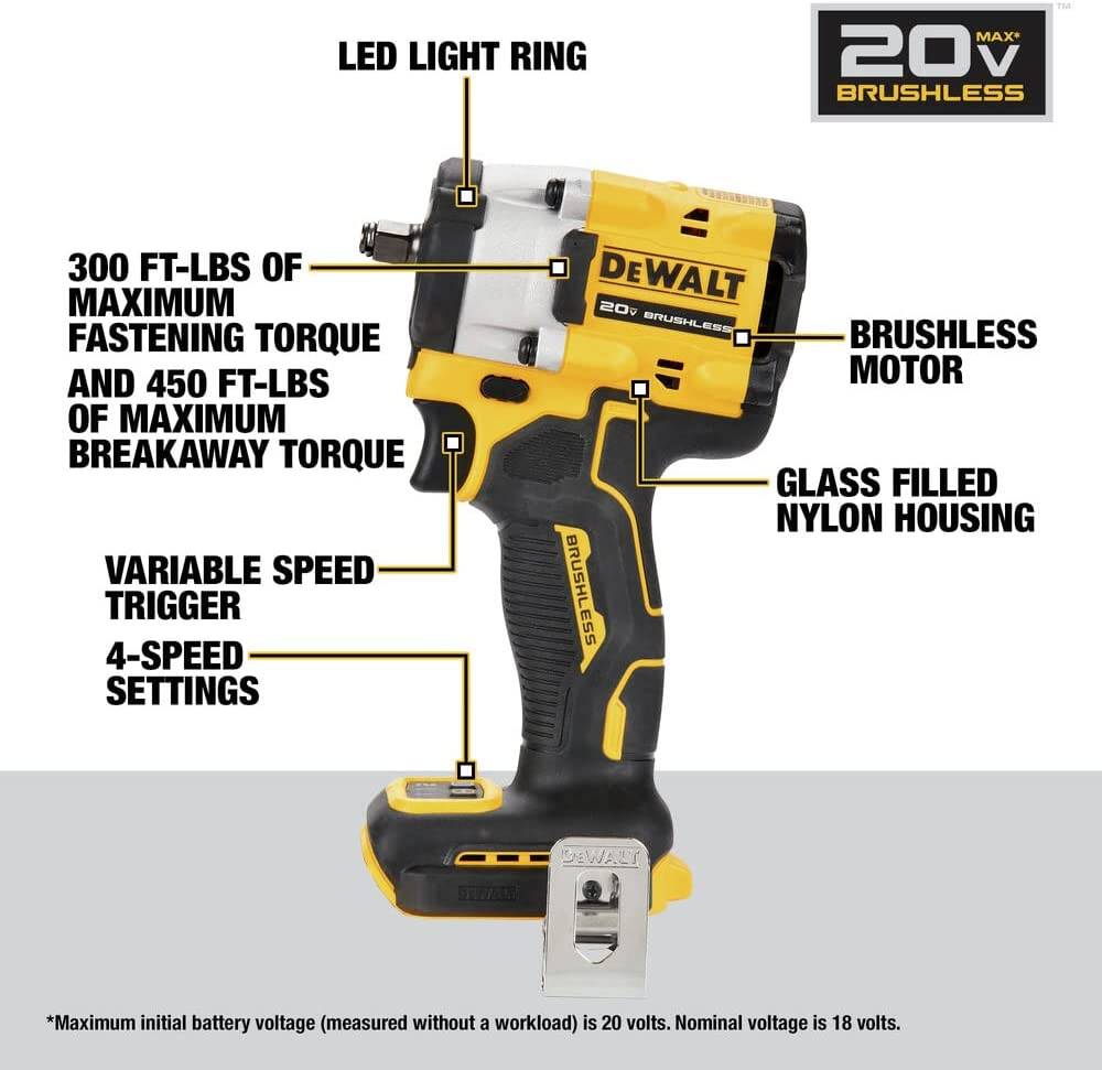 DEWALT DCF923B ATOMIC 20V MAX* 3/8 in. Cordless Impact Wrench with Hog Ring Anvil (Tool Only)