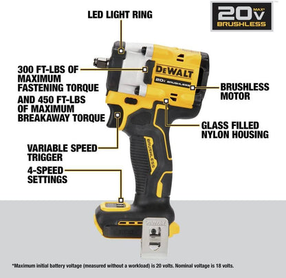 DEWALT DCF923B ATOMIC 20V MAX* 3/8 in. Cordless Impact Wrench with Hog Ring Anvil (Tool Only)