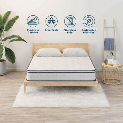 12'' Hybrid Queen Size Mattress, Pocket Spring & Memory Foam, Medium Firm Support, CertiPUR-US Certified, Fiberglass-Free, Pressure Relief for Back Pain & Better Sleep