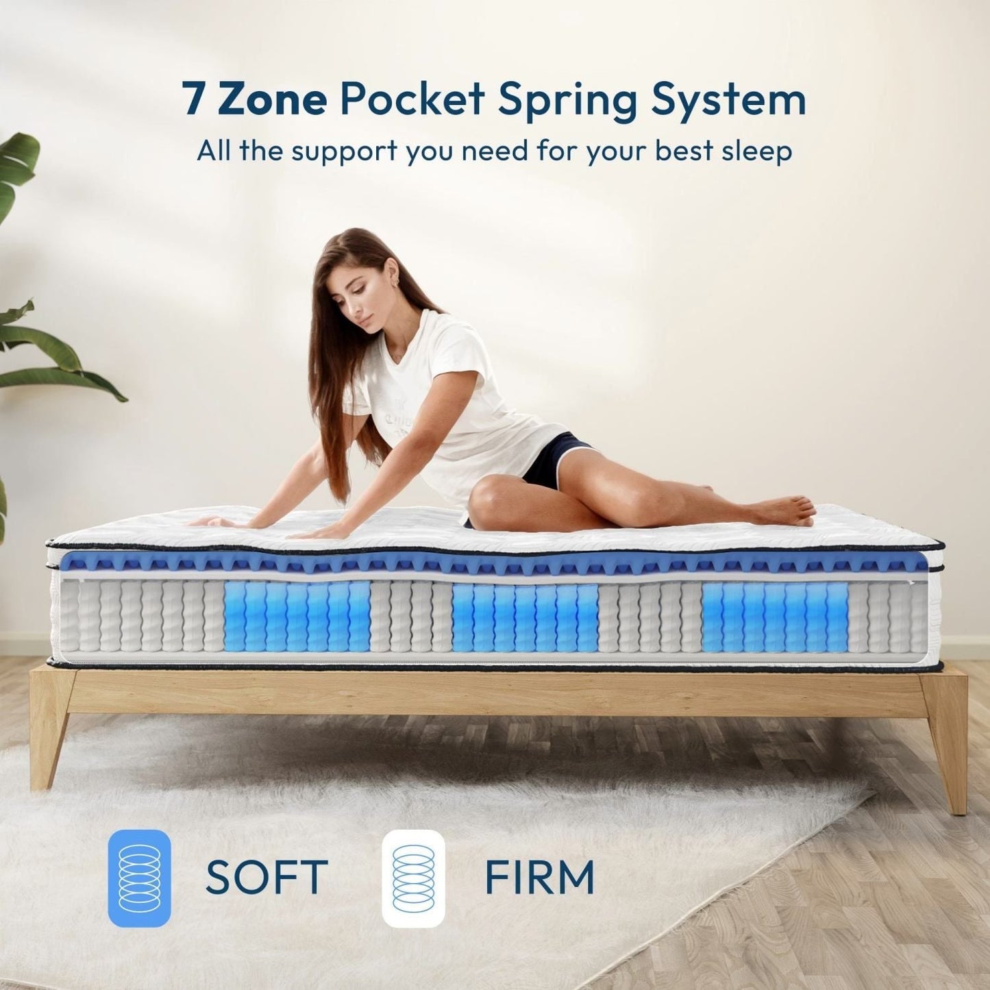 12'' Hybrid Queen Size Mattress, Pocket Spring & Memory Foam, Medium Firm Support, CertiPUR-US Certified, Fiberglass-Free, Pressure Relief for Back Pain & Better Sleep