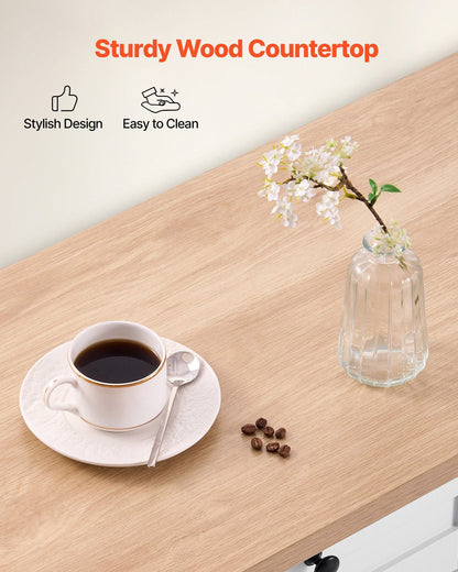 VEVOR Kitchen Island Cart with Storage, 60in Wide Mobile Kitchen Cart with Wheels, Drop Leaf, 2 Drawers, Trash Can Cabinet, Knife Holder, Spice Rack, and Towel Rack, Table for Dining Room, Pantry